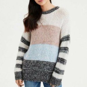 American Eagle Jegging Fit Chunky Color Block Wool Blend Sweater